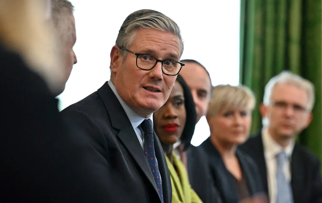 Britain's Prime Minister Keir Starmer hosts a roundtable meeting for leaders of NHS Trusts.