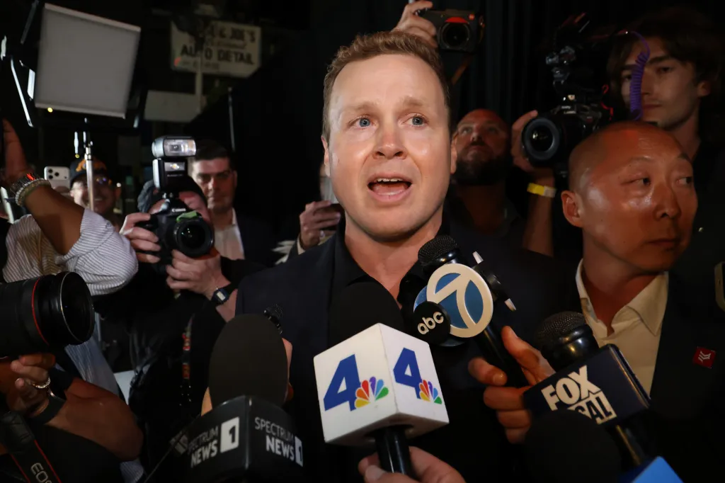 Los Angeles Mayoral candidate Spencer Pratt speaks with the media.
