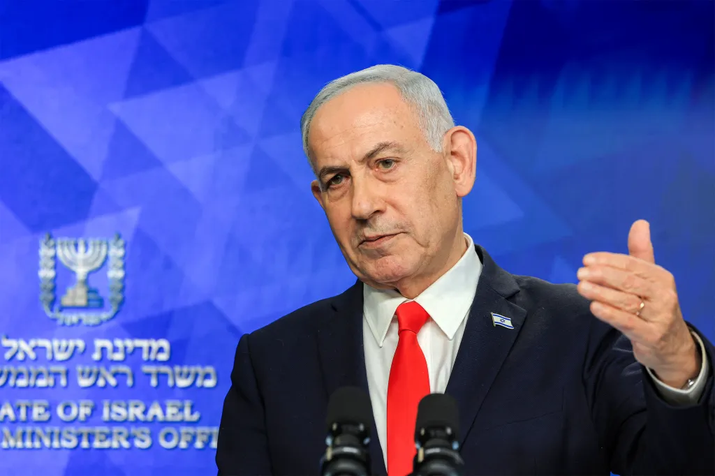 Israel's Prime Minister Benjamin Netanyahu speaks at a news conference in Jerusalem.