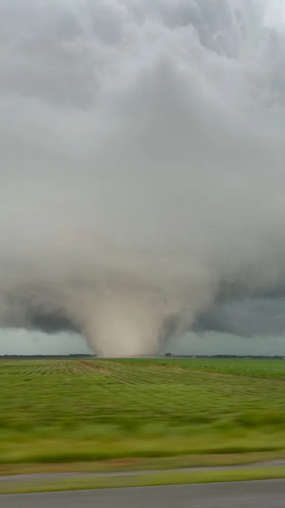 A large tornado moves through Livingston County, Illinois, U.S. June 11, 2026