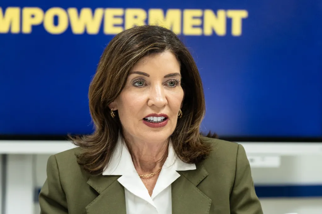 Governor Kathy Hochul speaking at a roundtable.