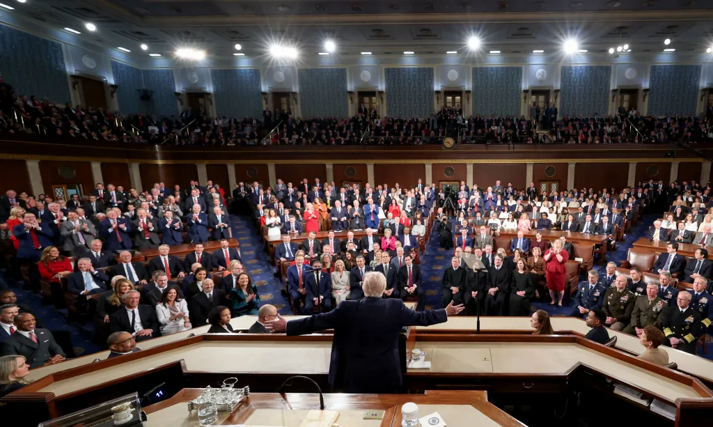 Donald Trump delivers the State of the Union address to a joint session of Congress.