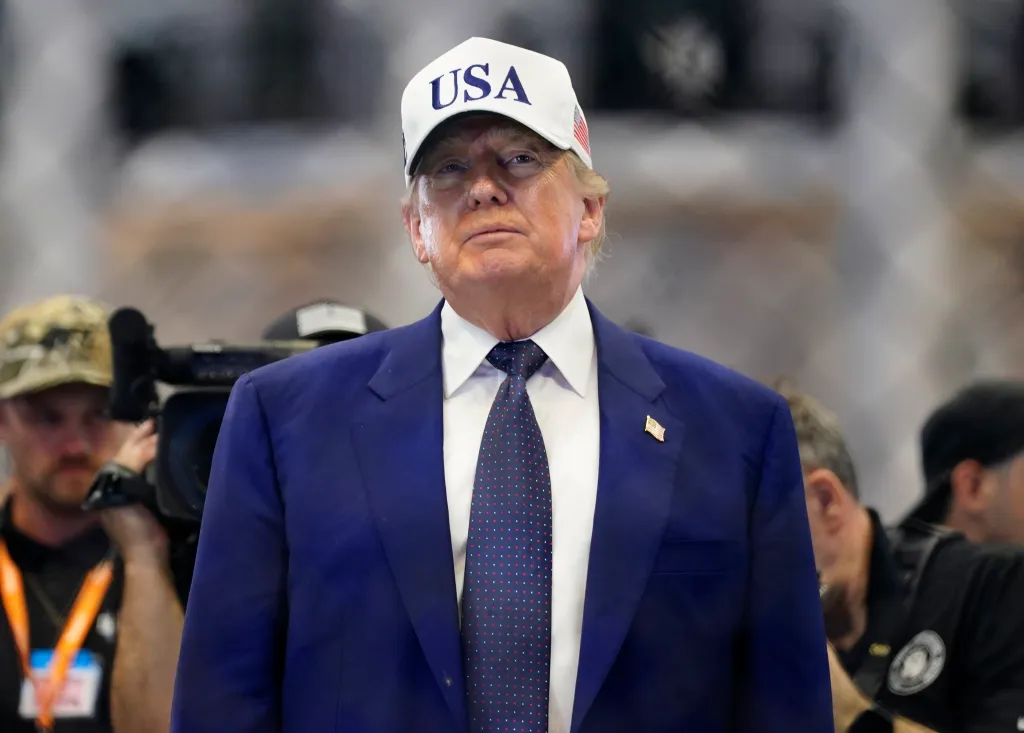 Donald Trump wearing a white 
