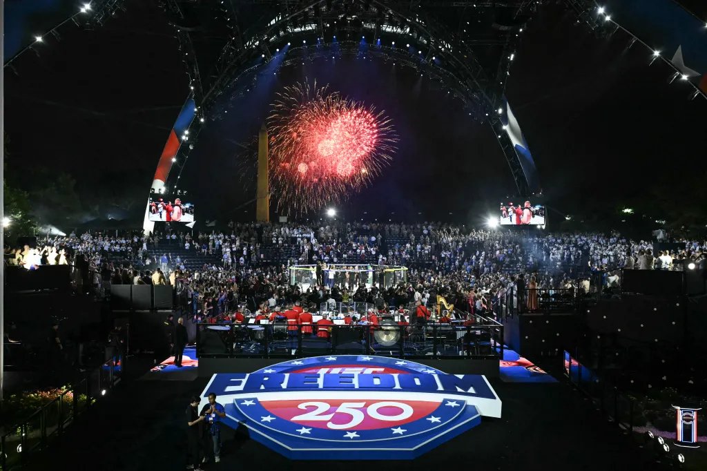 Fireworks over the South Lawn of the White House during the UFC Freedom 250 event.