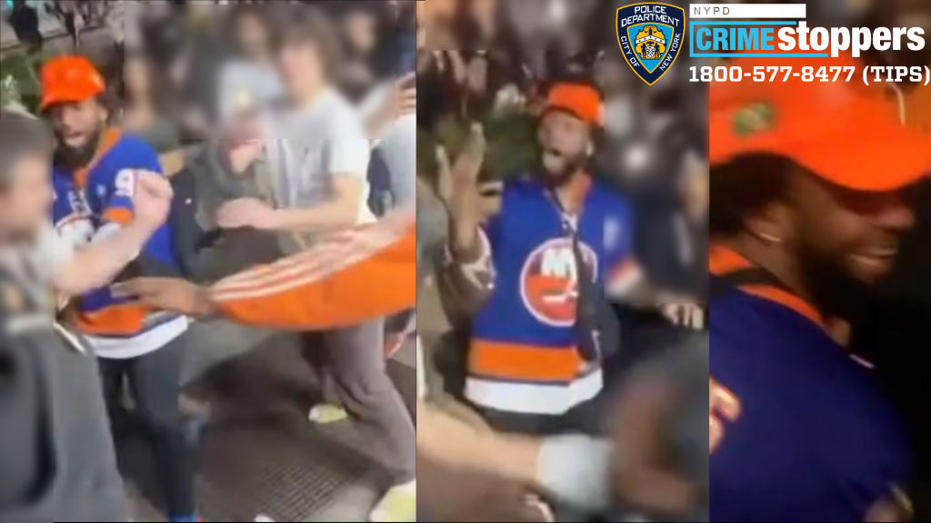 One man wanted for the brawl was wearing an Islanders jersey during the brawl.