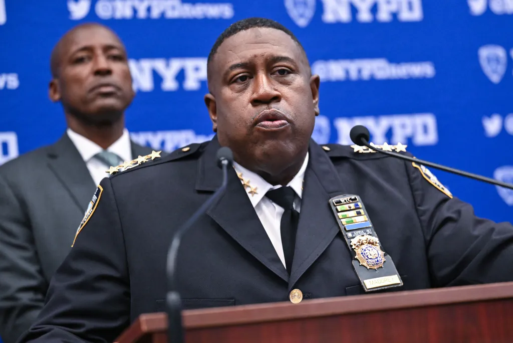 Chief of Department Jeffrey B. Maddrey speaking at a public safety announcement.