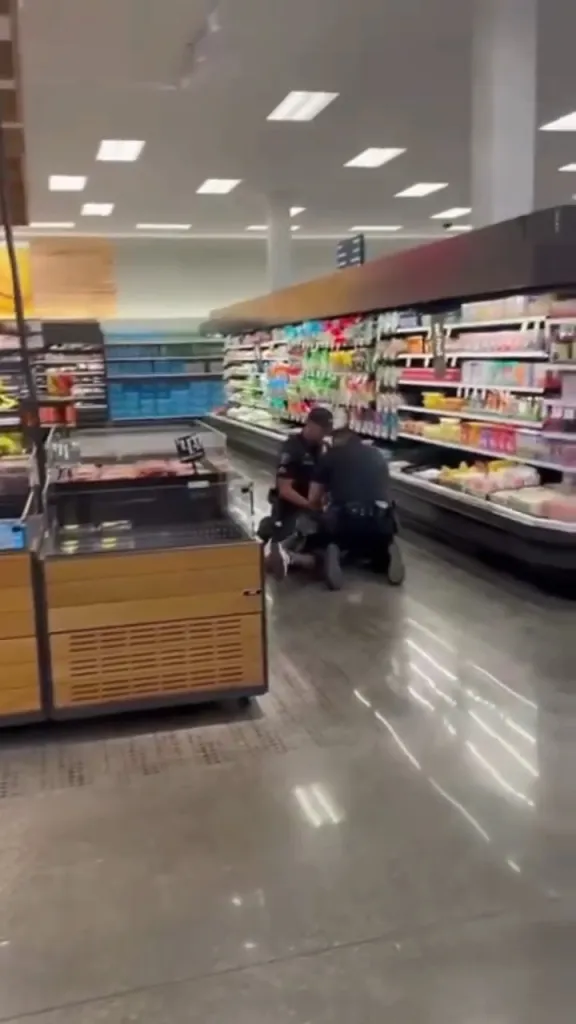 Police apprehending a man in a Target store.