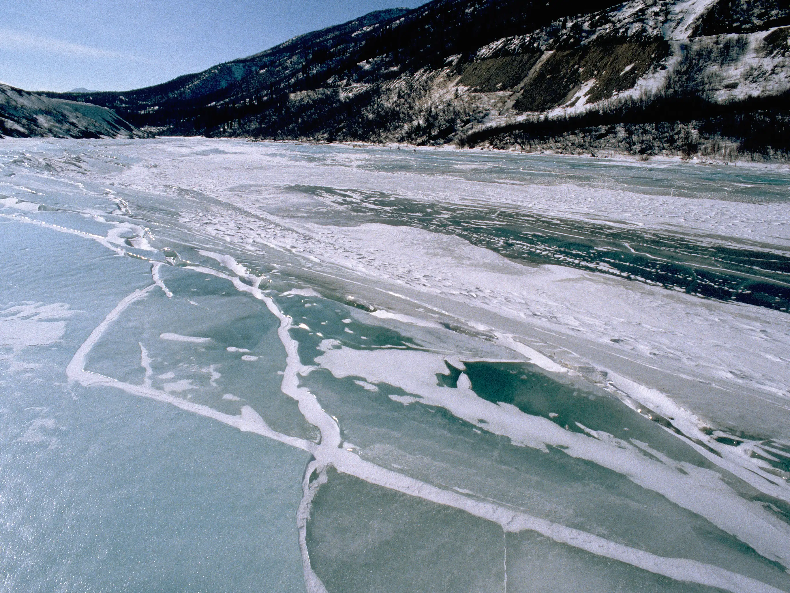 The frozen Nenena River in Alaska.