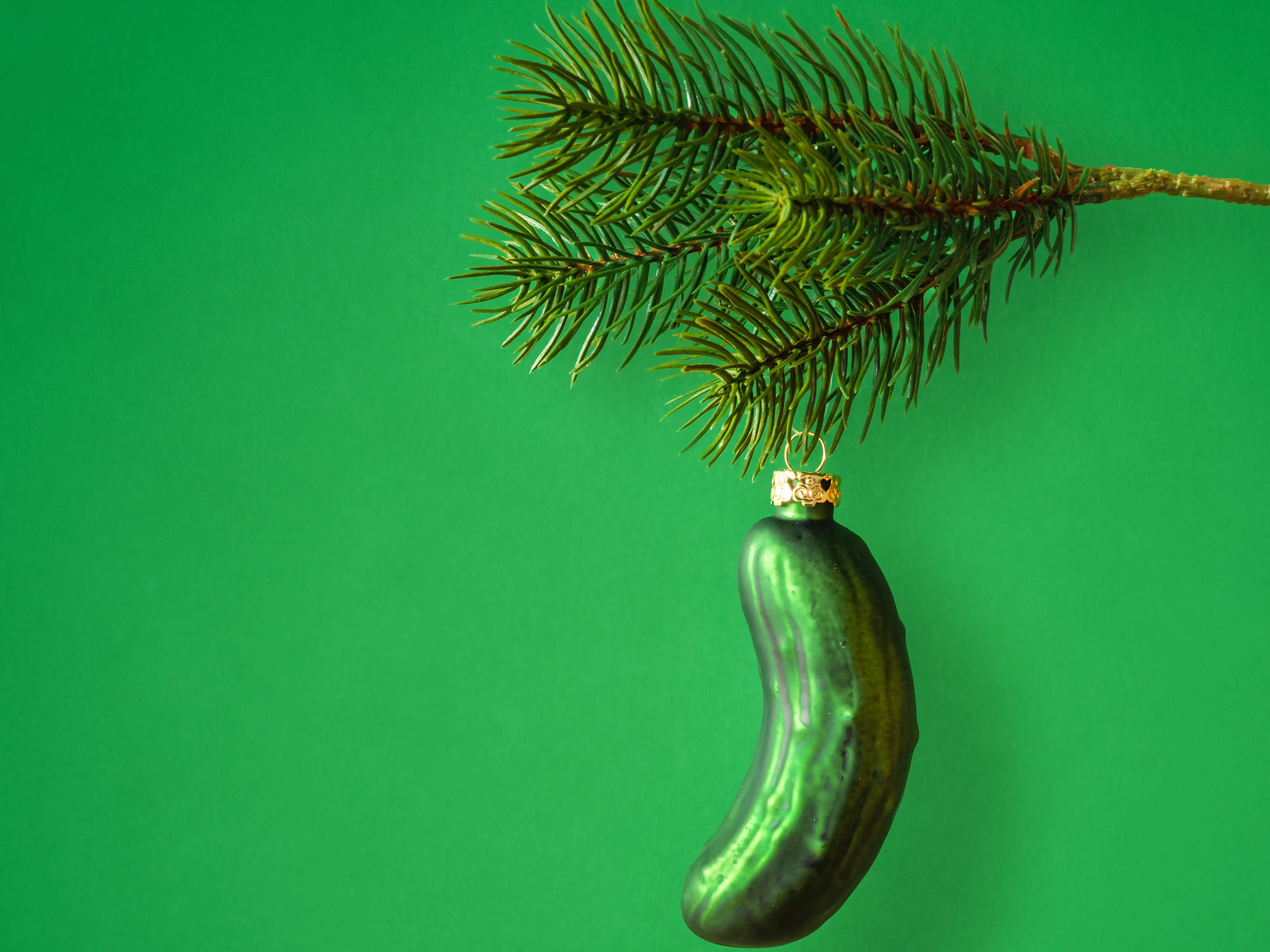 A pickle-shaped ornament.