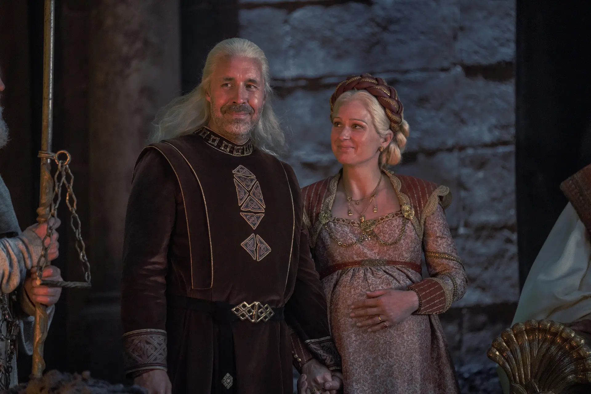 Paddy Considine and Sian Brooke as King Viserys and Queen Aemma in 