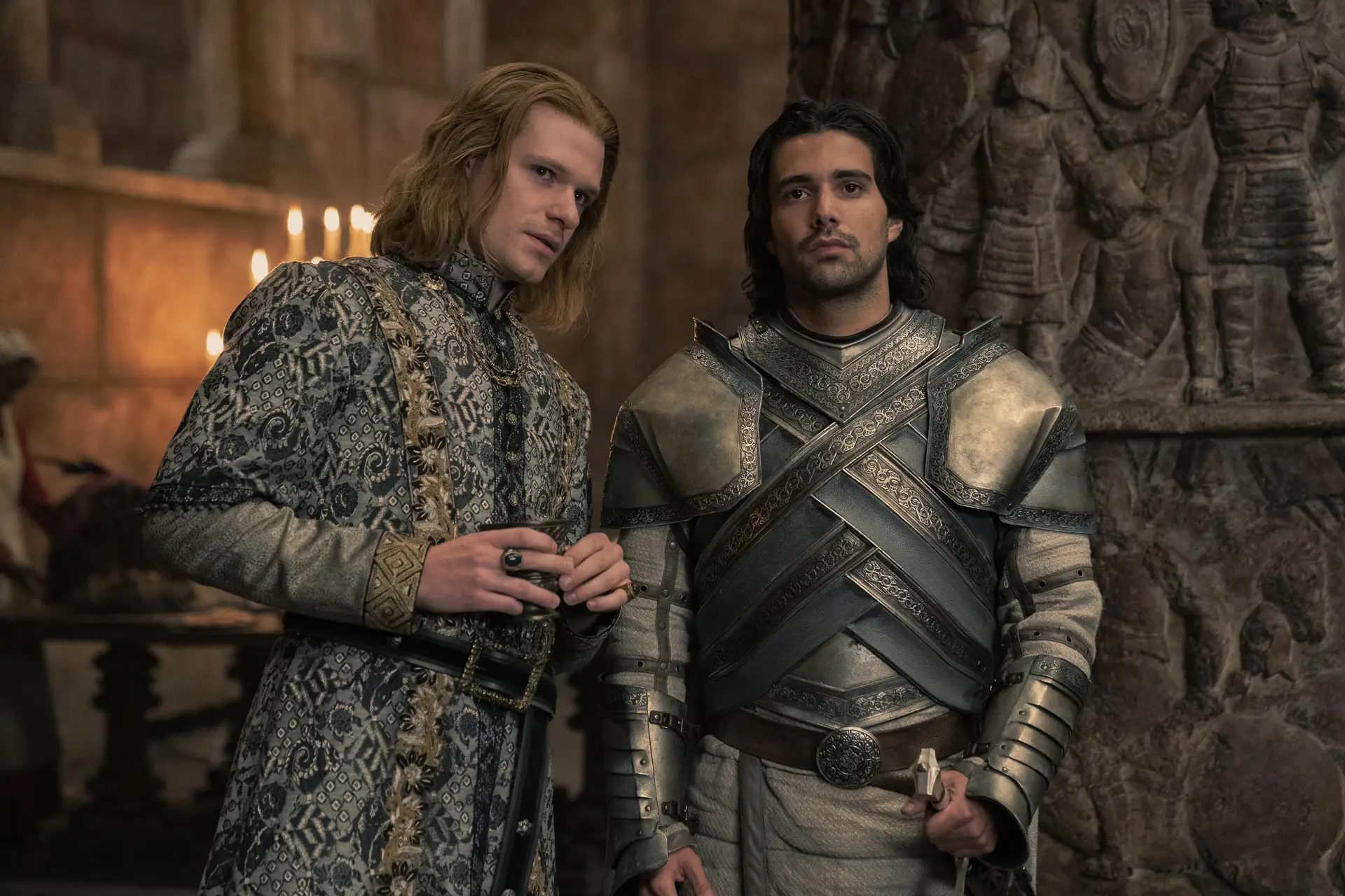 Solly McLeod and Fabien Frankel as Joffrey Lonmouth and Criston Cole in 