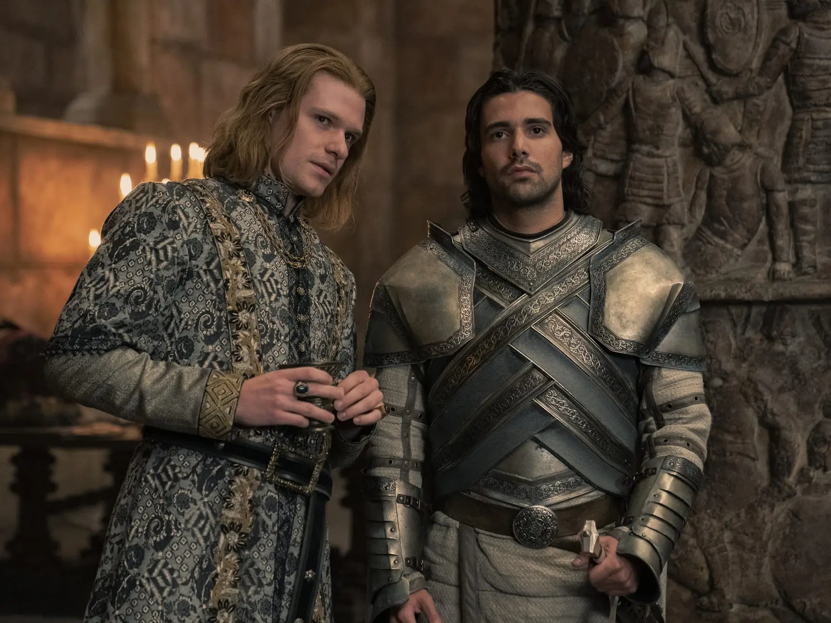 Solly McLeod and Fabien Frankel as Joffrey Lonmouth and Criston Cole in 
