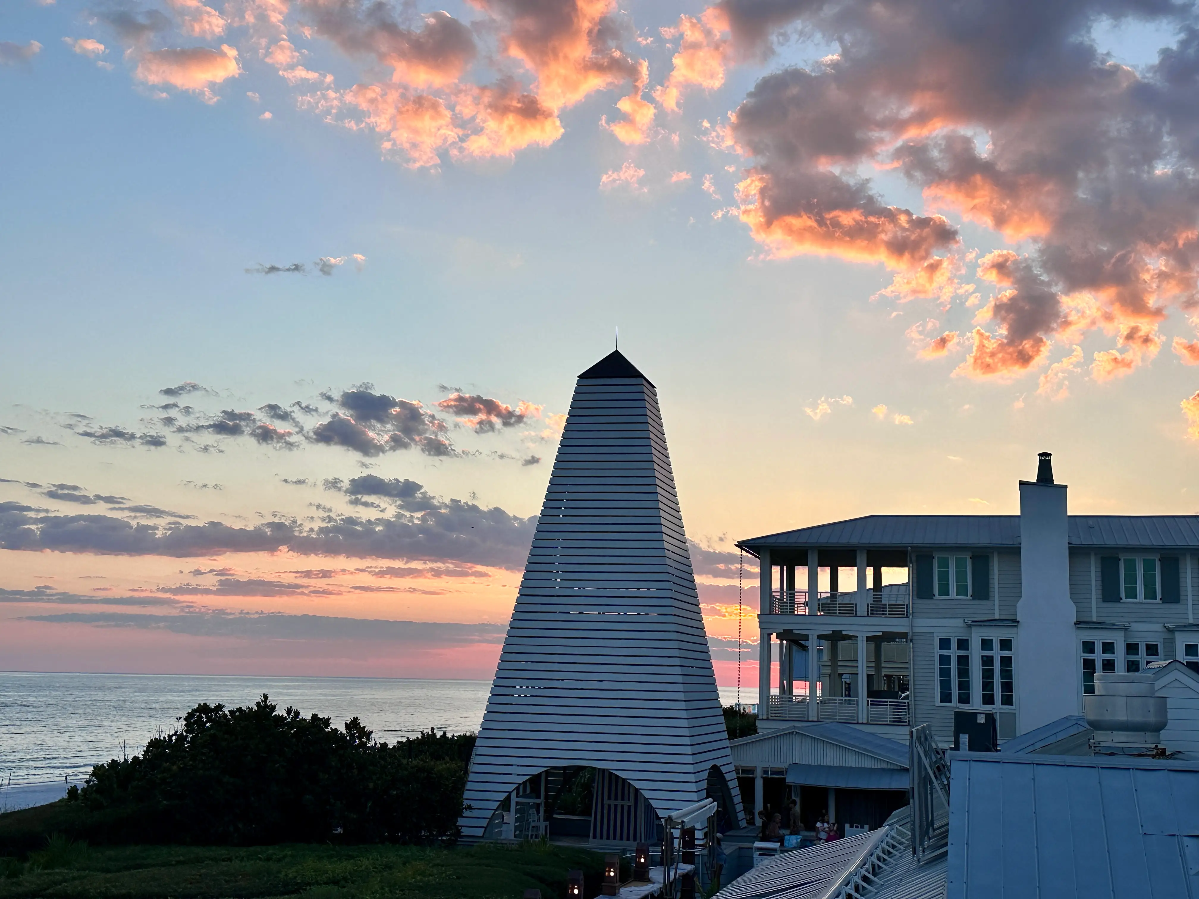 A view of the sunset from a waterfront restaurant in Seaside.