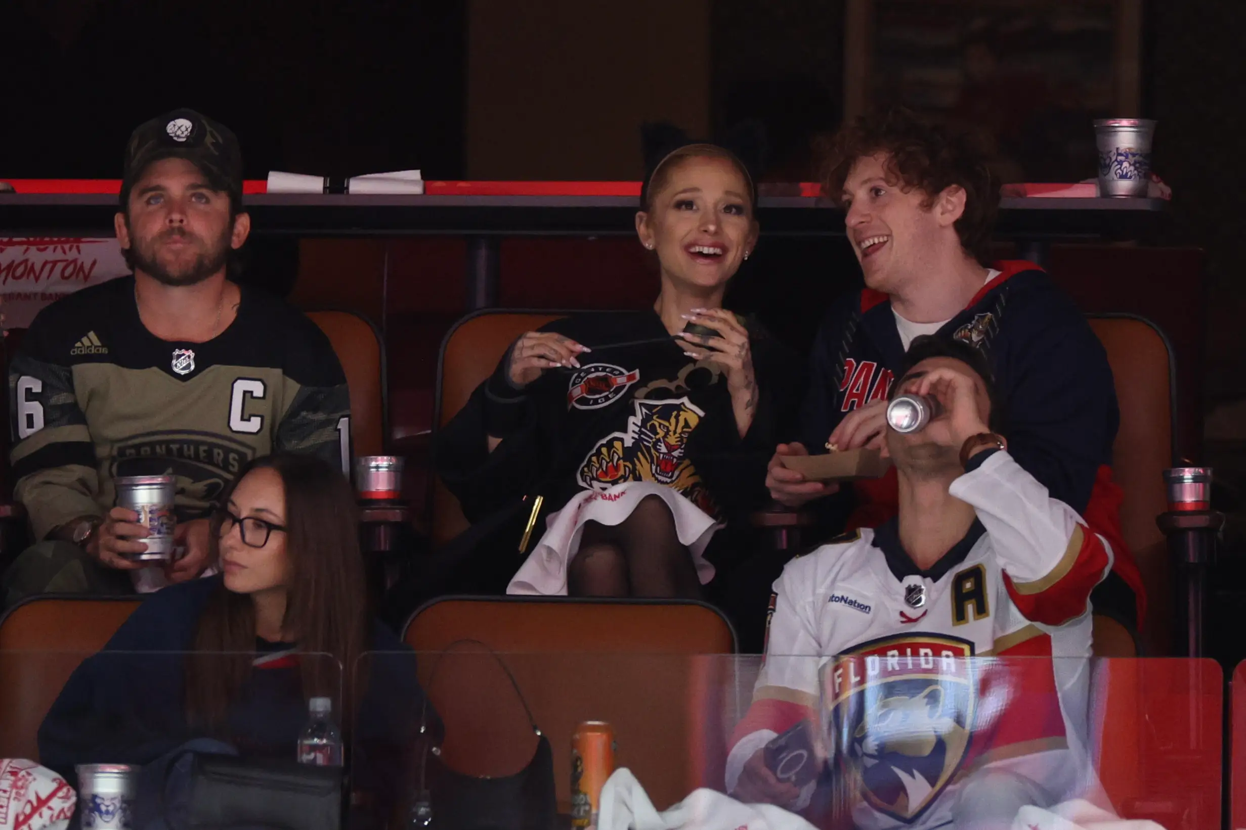 Ariana Grande and Ethan Slater attend the 2024 Stanley Cup Final in Sunrise, Florida.