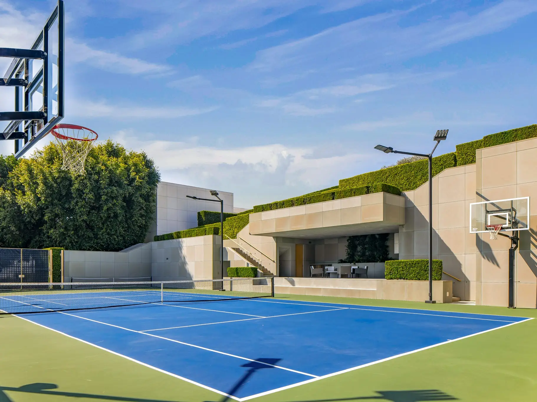 tennis court and basketball court at the Pritzker estate