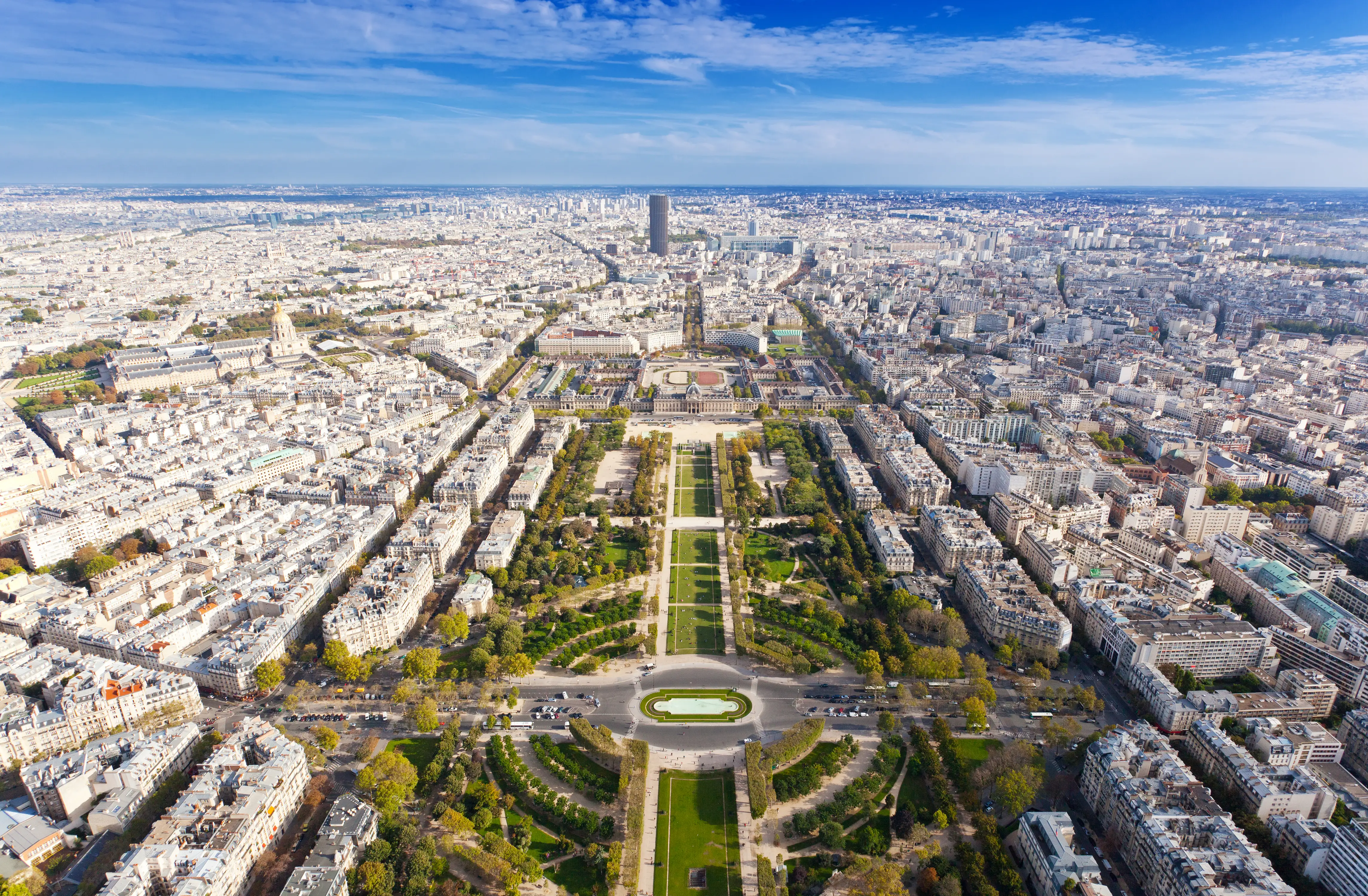 The view of Paris from the top of the Eiffel Tower.