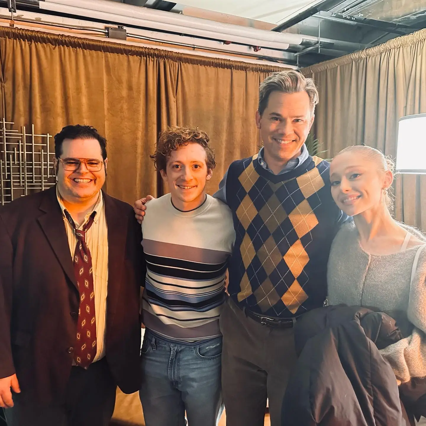 josh gad ethan slater andrew rannells ariana grande photo backstage at broadway