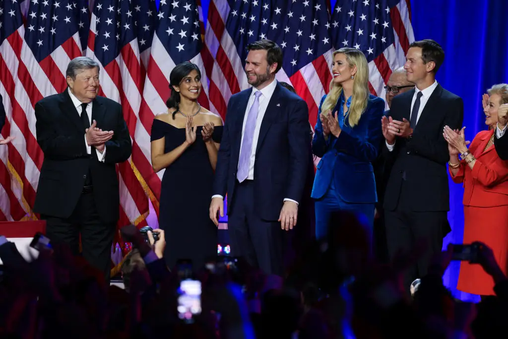 Usha Vance and JD Vance with members of the Trump family on election night.