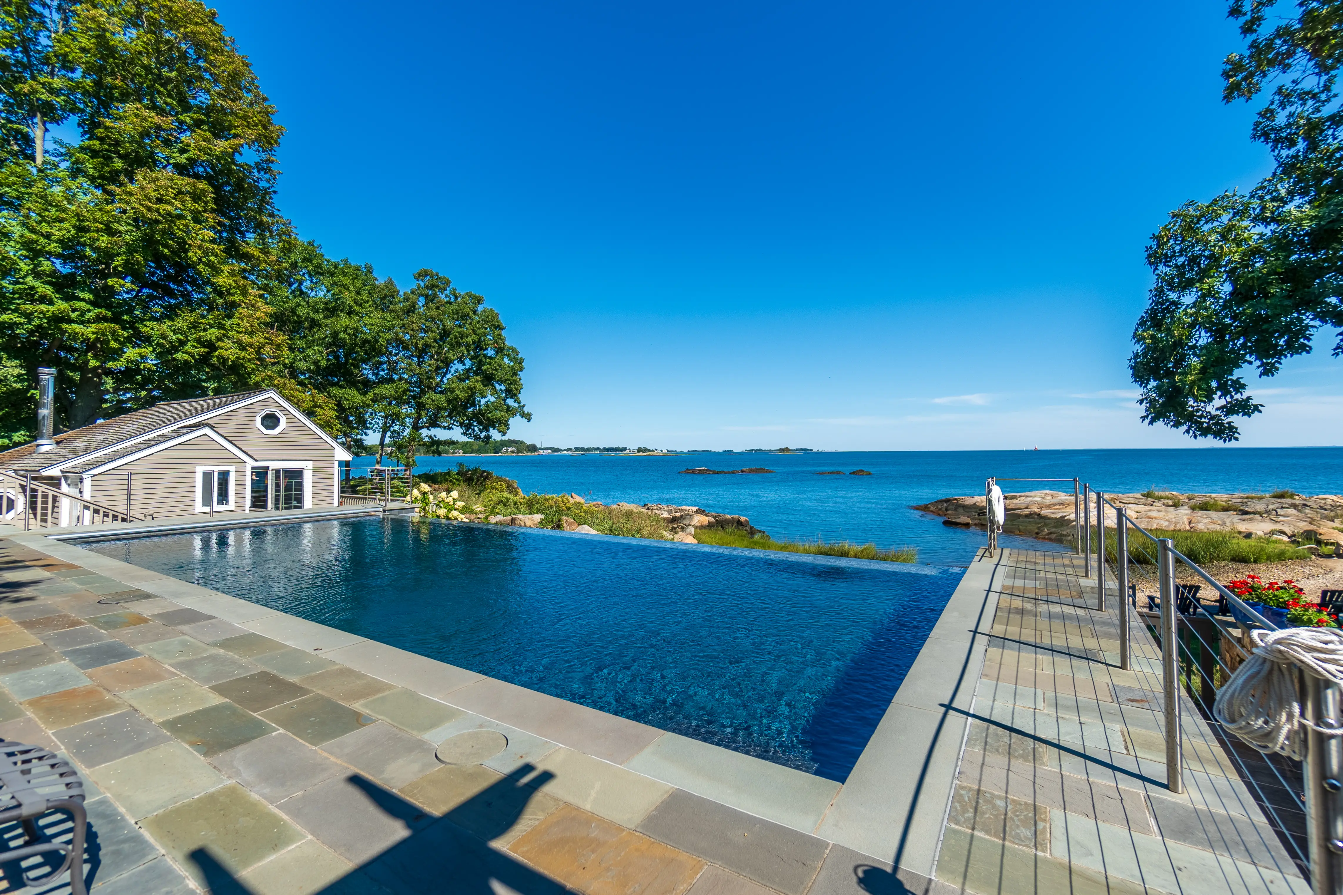 An infinity pool overlooking the Long Island Sound.