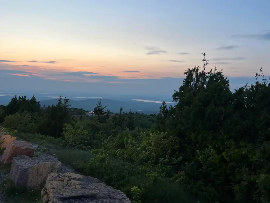 The sunset at Cadillac Mountain in Acadia National Park.