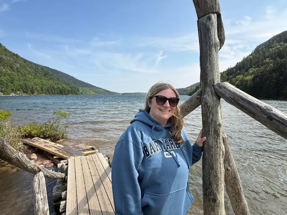 The writer at Jordan Pond in Acadia National Park.