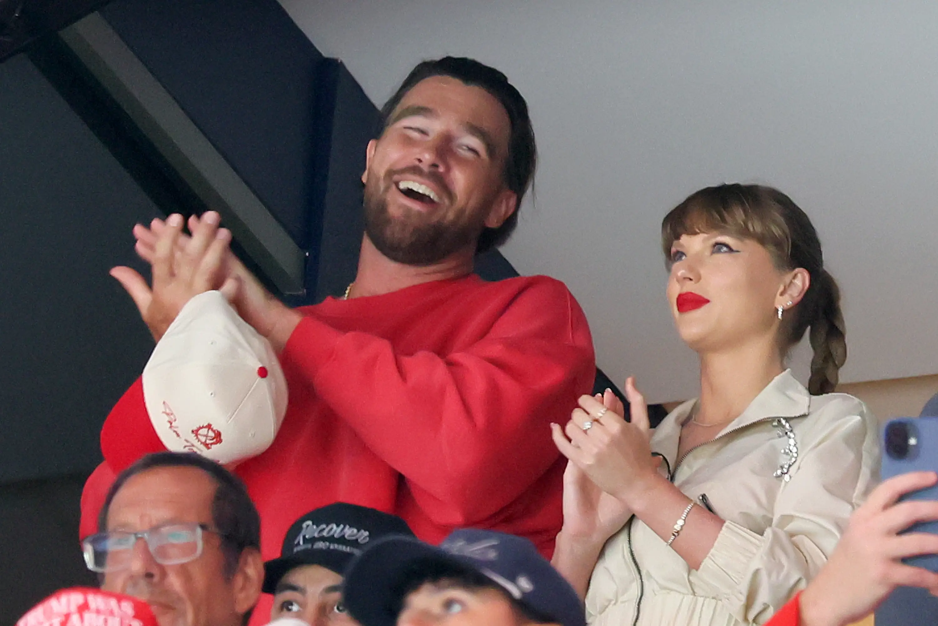 Travis Kelce and Taylor Swift attend Game Four of the 2025 Stanley Cup Final in Florida.