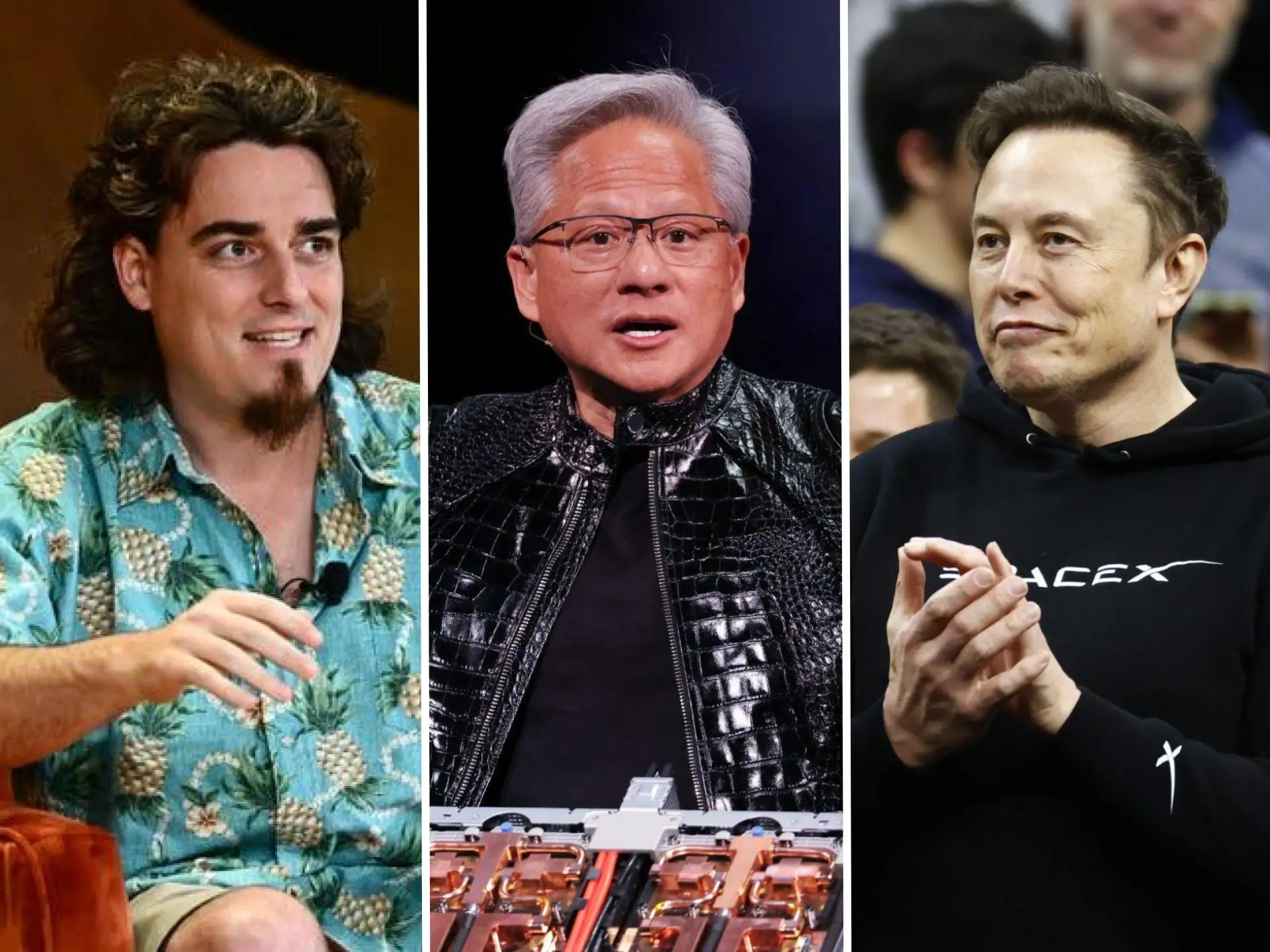Palmer Luckey, Jensen Huang, and Elon Musk are pictured.