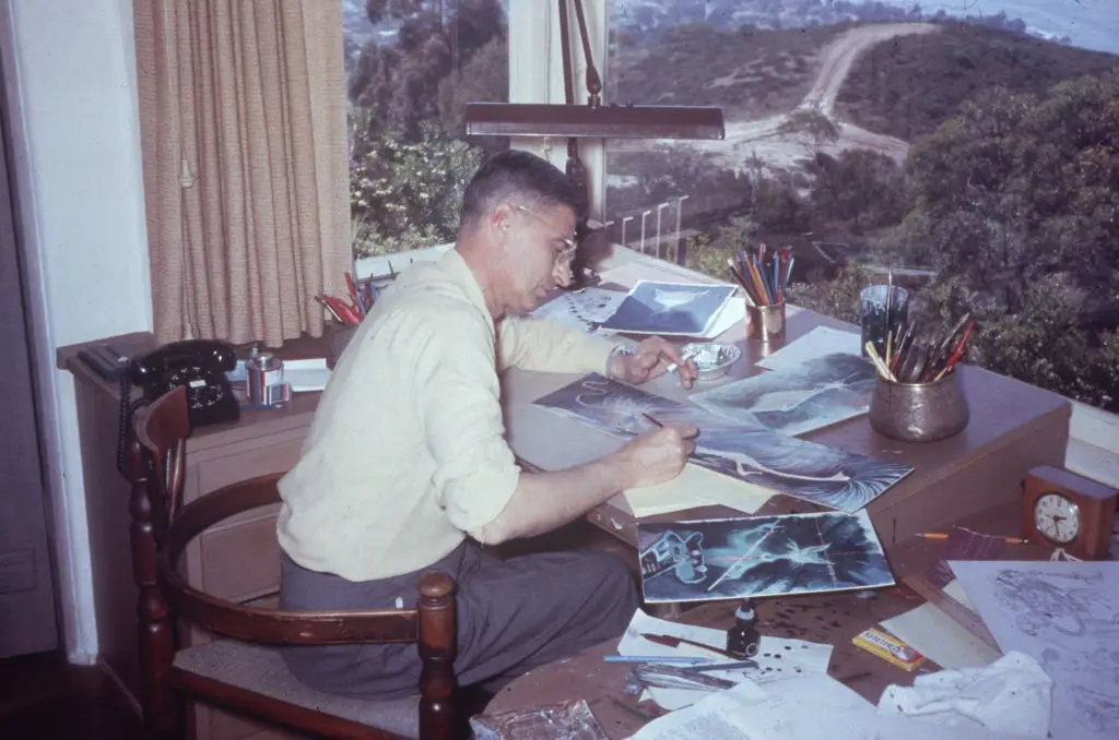 Theodor Seuss Geisel at work in his home office.