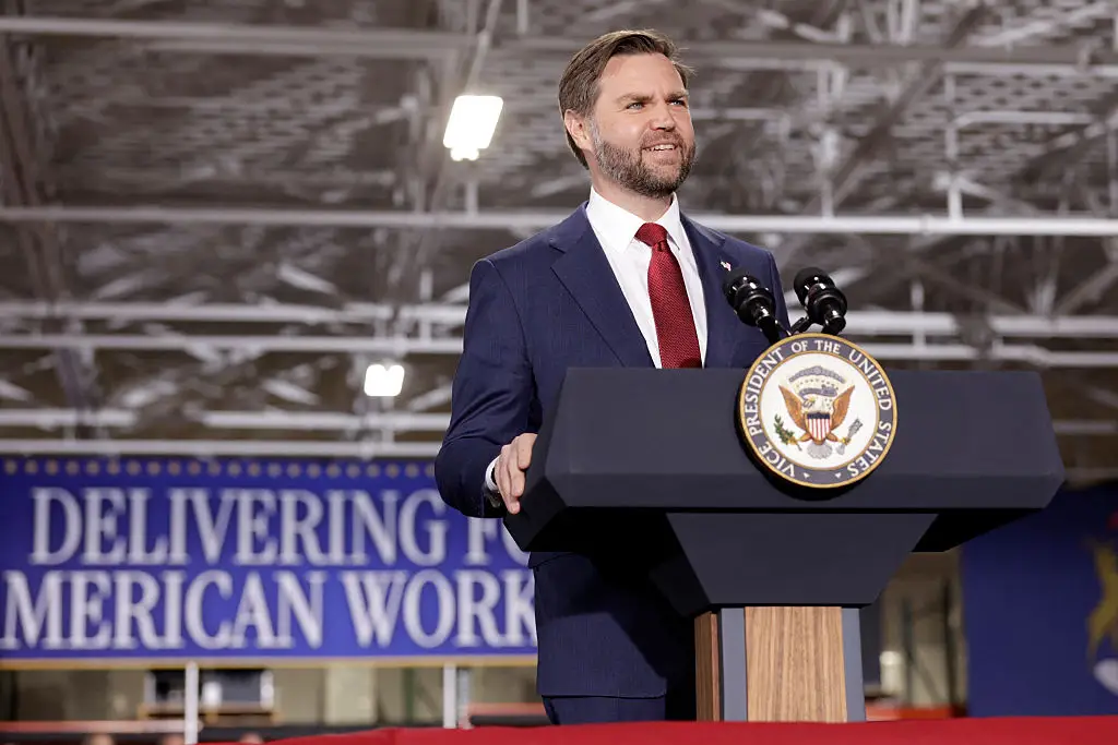JD Vance speaks at a Michigan factory.