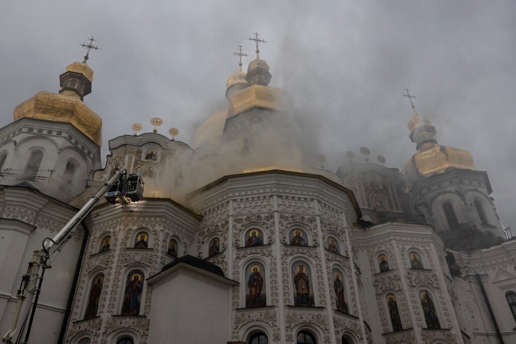 Russian attack kills at least five and damages historic monastery in Kyiv