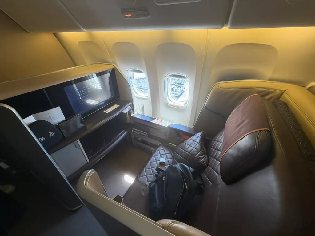 First-class seat on Singapore Airlines