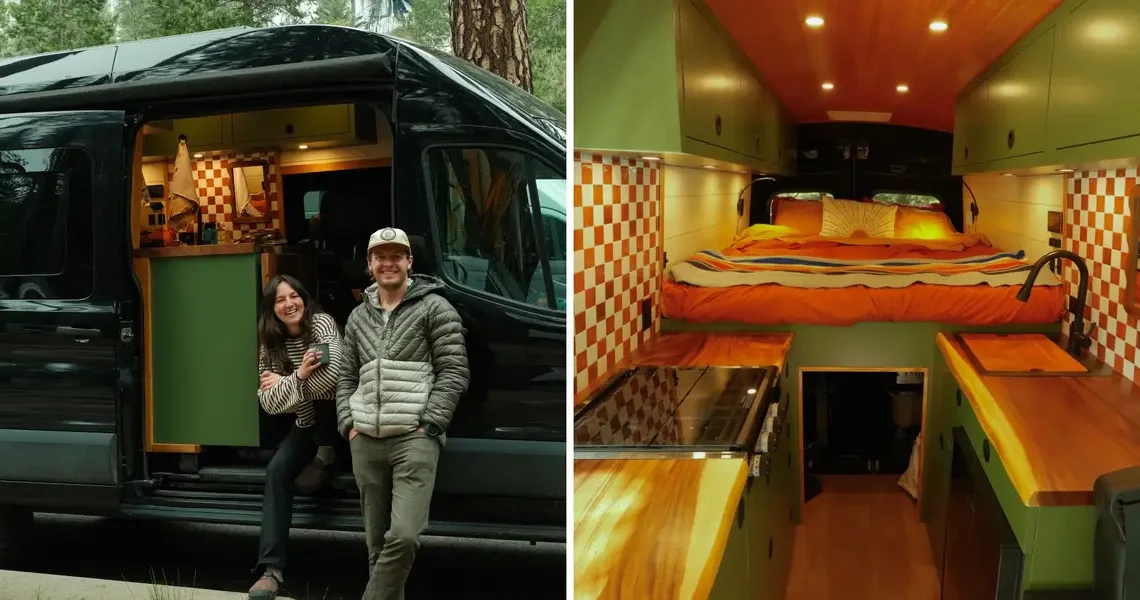 A couple bought a van for $45,000 and renovated it in a month. Take a look inside their tiny home on wheels, complete with a garage.