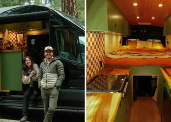 A couple bought a van for $45,000 and renovated it in a month. Take a look inside their tiny home on wheels, complete with a garage.