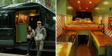A couple bought a van for $45,000 and renovated it in a month. Take a look inside their tiny home on wheels, complete with a garage.