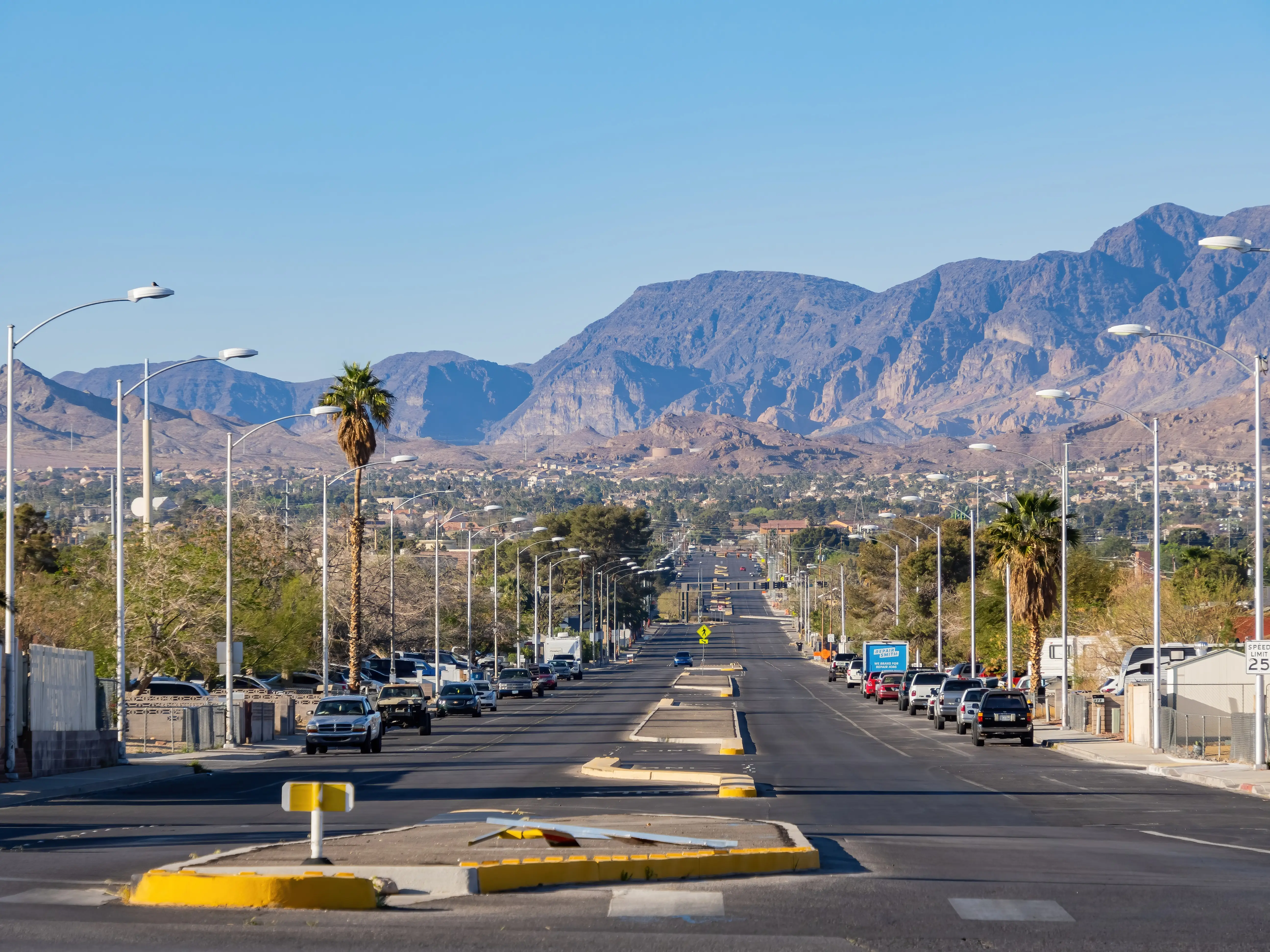 Henderson, APR 4 2021 - Sunny view of the cityscape with mountain view