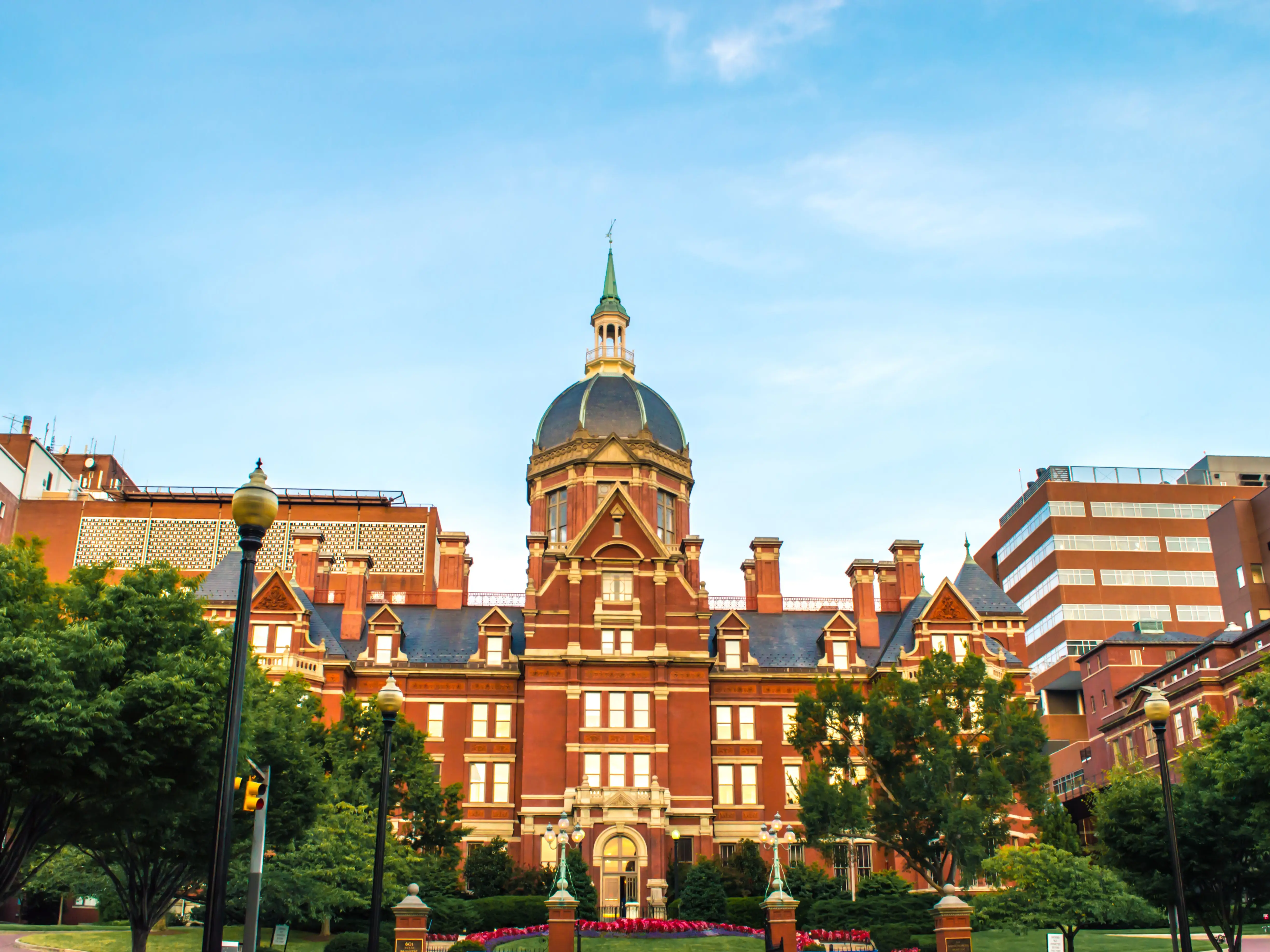 View of the Johns Hopkins University School of Medicine building in Baltimore City, Maryland.