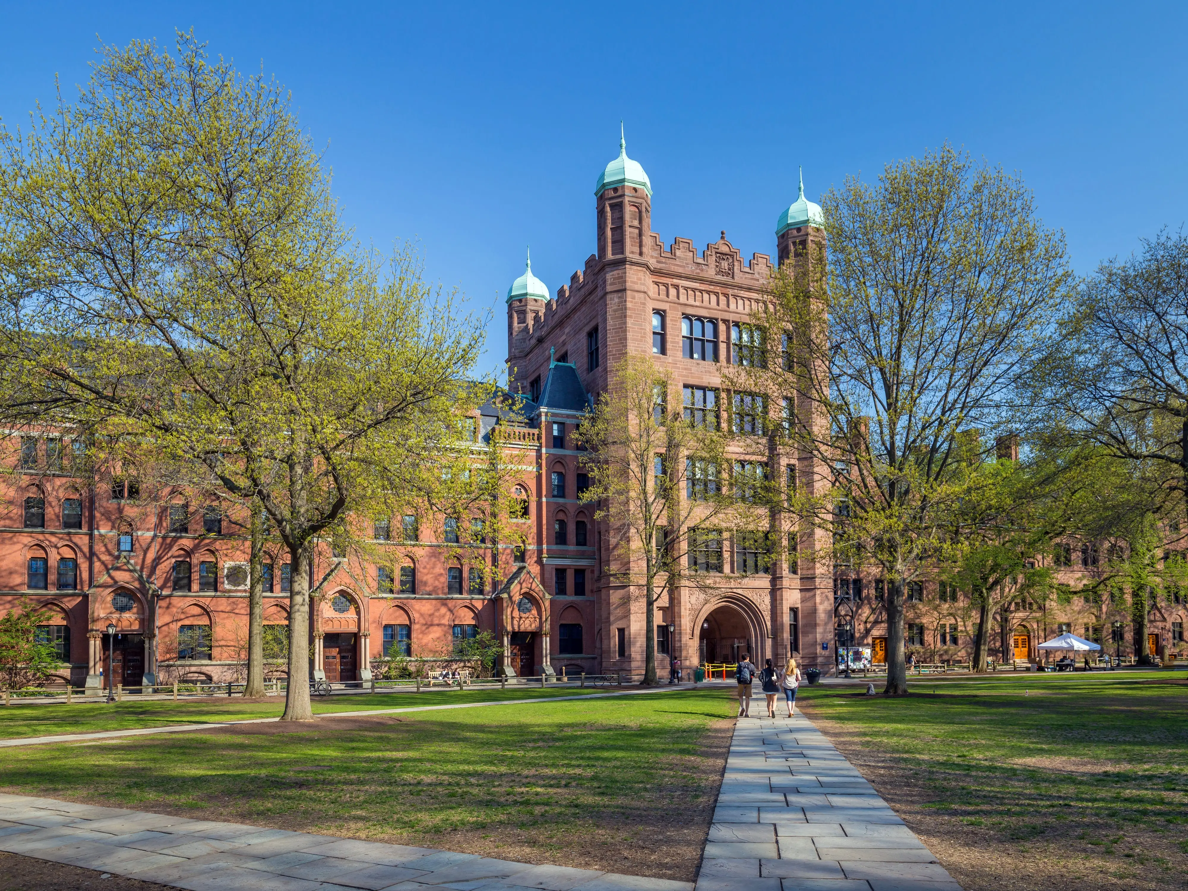 Yale university buildings in spring blue sky in New Haven, CT USS