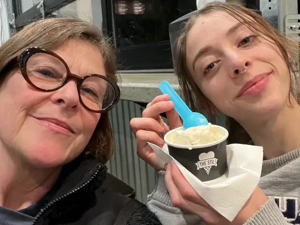 mom and daughter eating ice cream