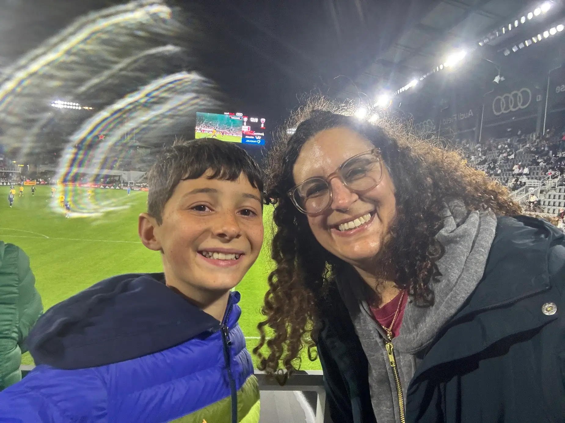 The author and her son at a soccer game.