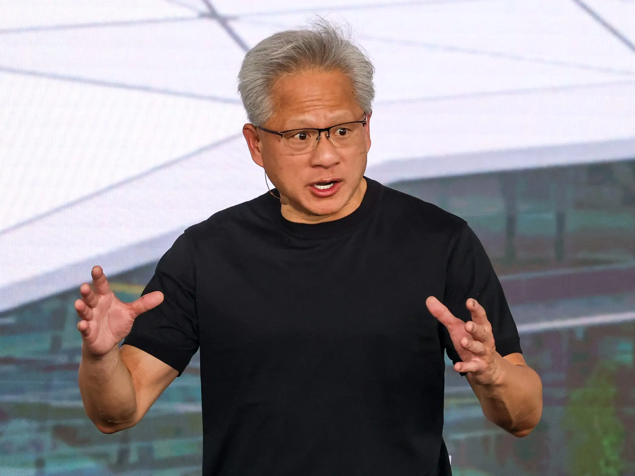 Nvidia CEO Jensen Huang speaks at a company convention in Taipei.