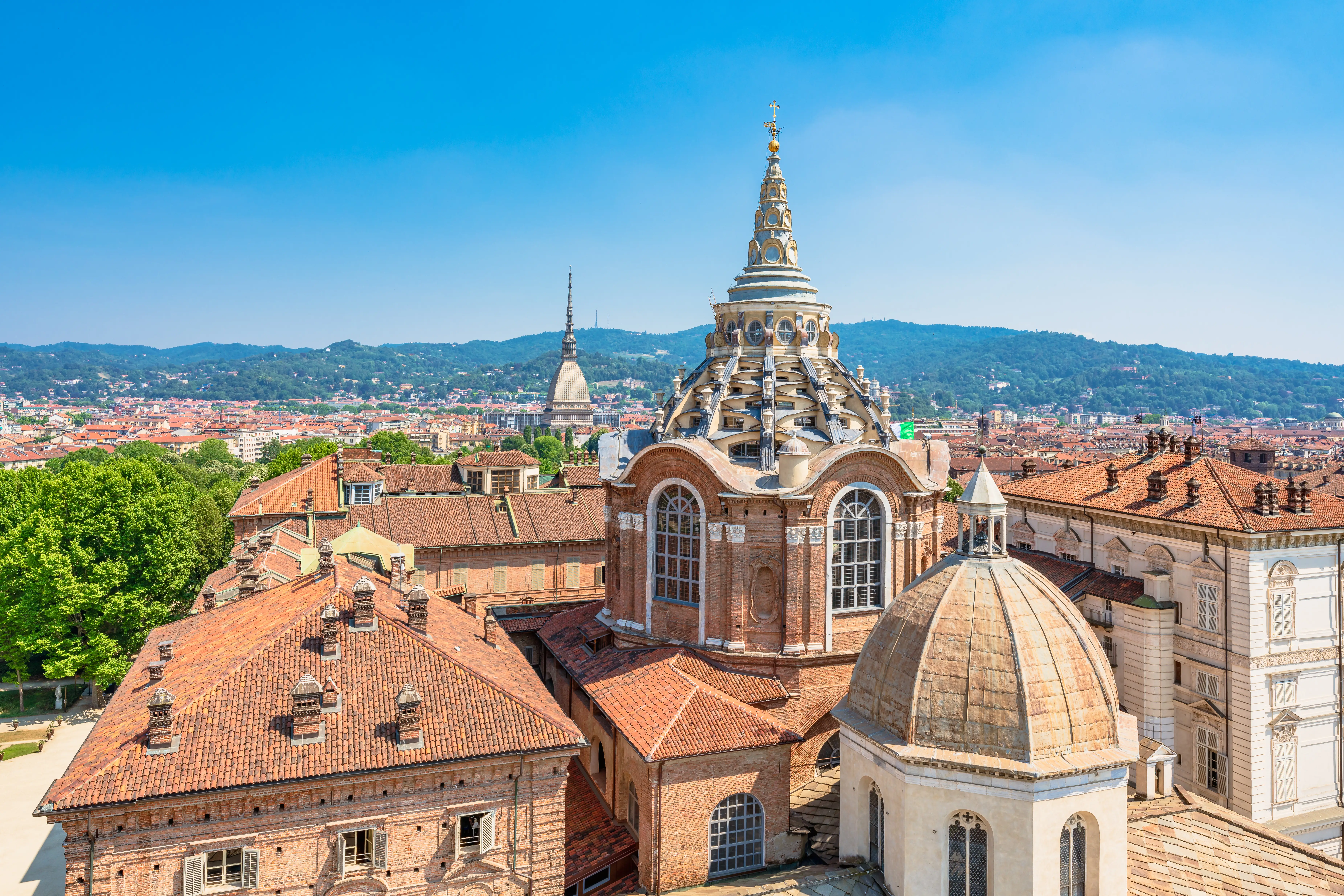 High angle view of Turin Cathedral and the Royal Palace.
