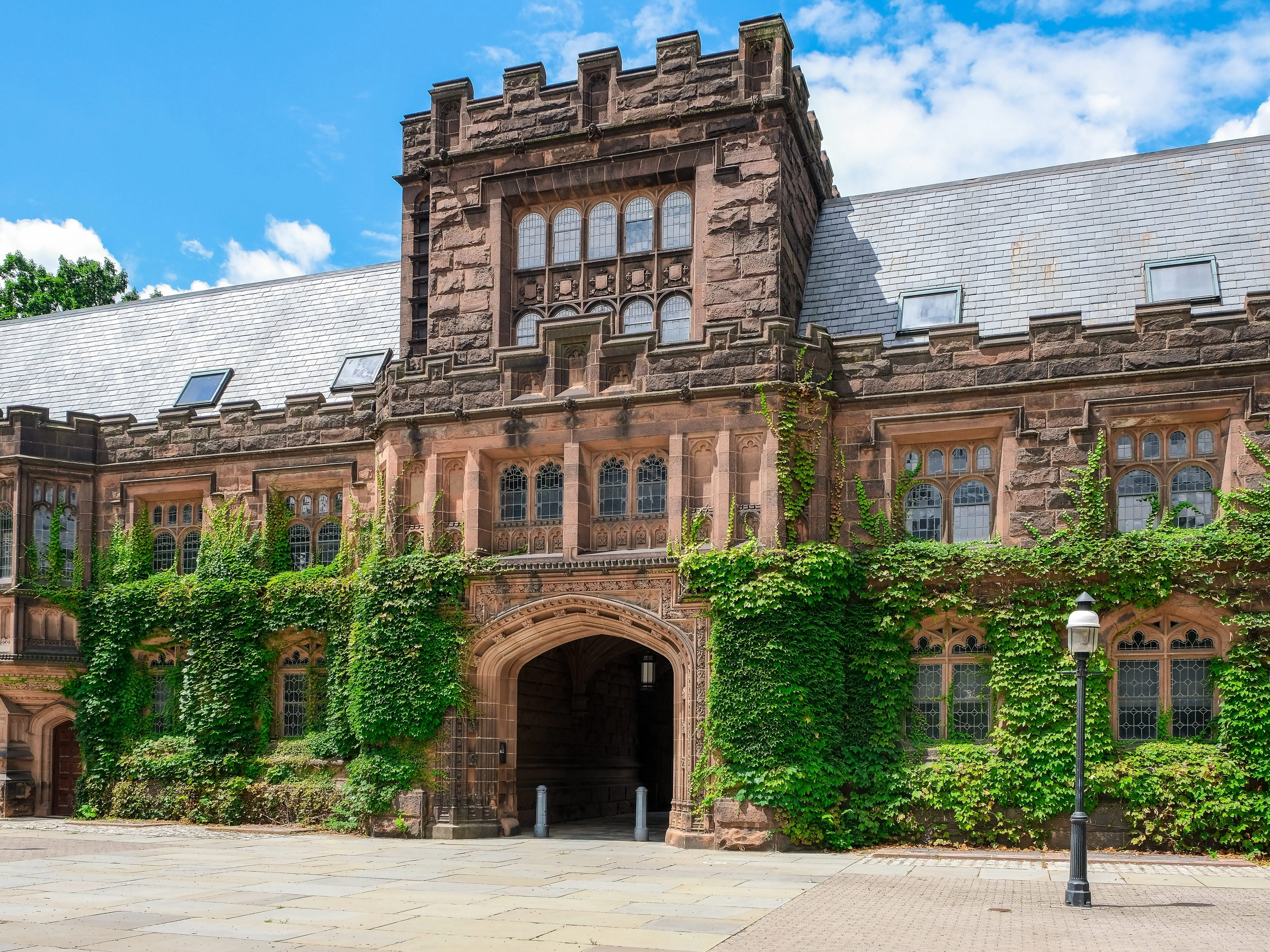 Princeton, NJ, USA - June 30, 2020: Ivy-covered East Pyne Hall at Princeton University.