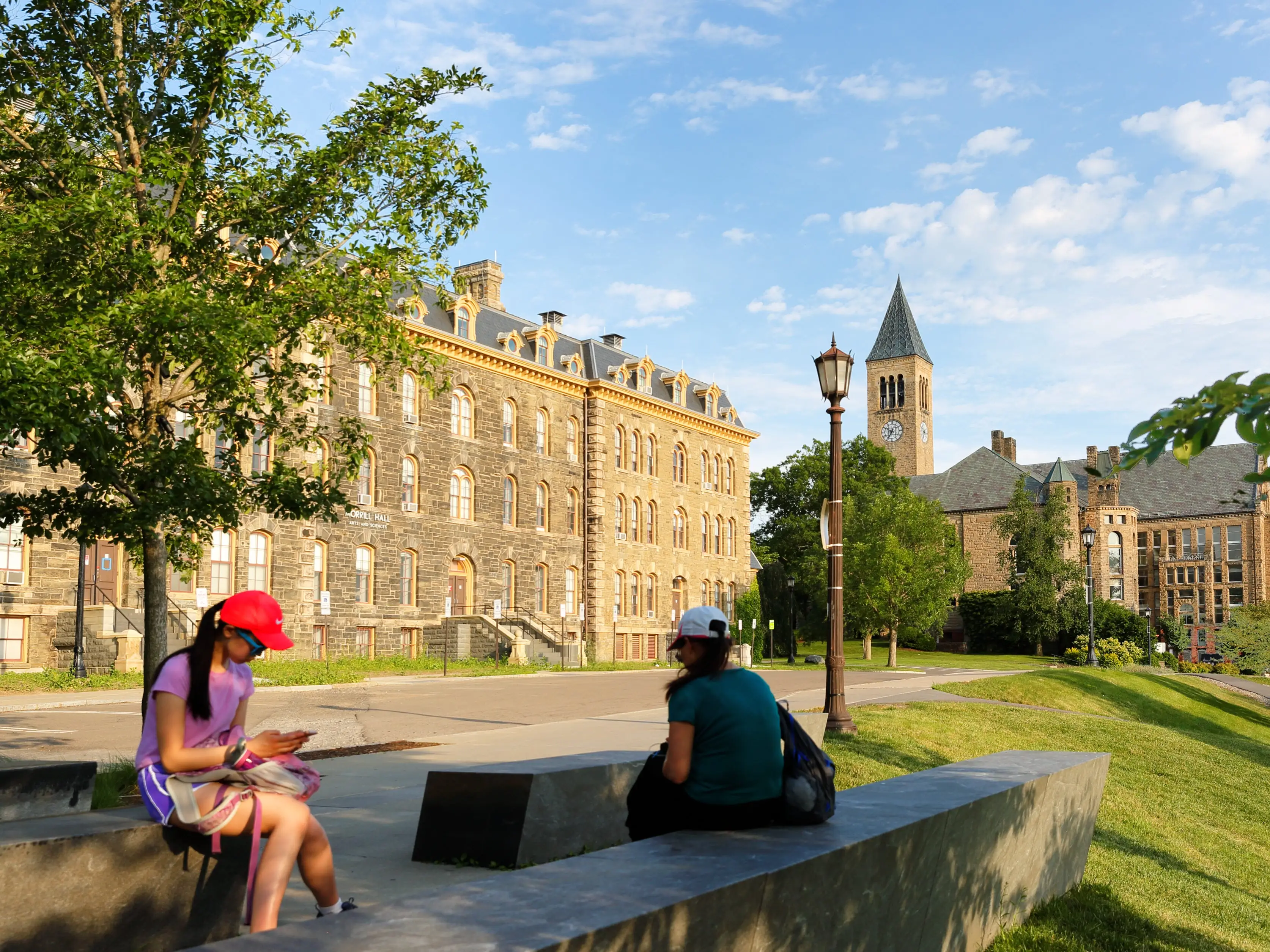 Ithaca New York - June 26, 2021: The Uris Library and McGraw Tower on campus of Cornell University.  Cornell University is a private, statutory, Ivy League and land-grant research university in Ithaca