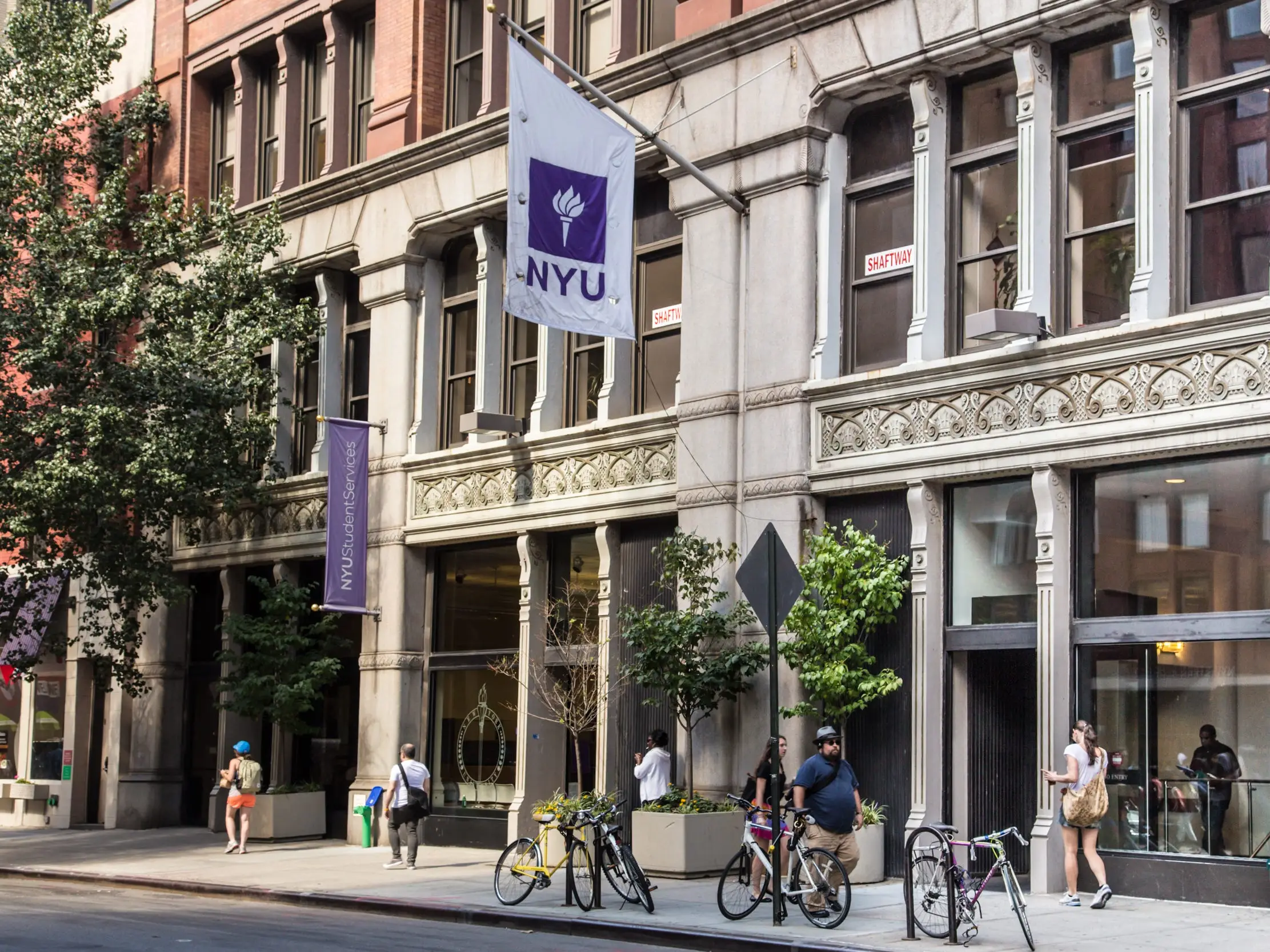 NEW YORK CITY - SEPTEMBER 13, 2013:  Street view of New York University NYU in Greenwich Village Manhattan.