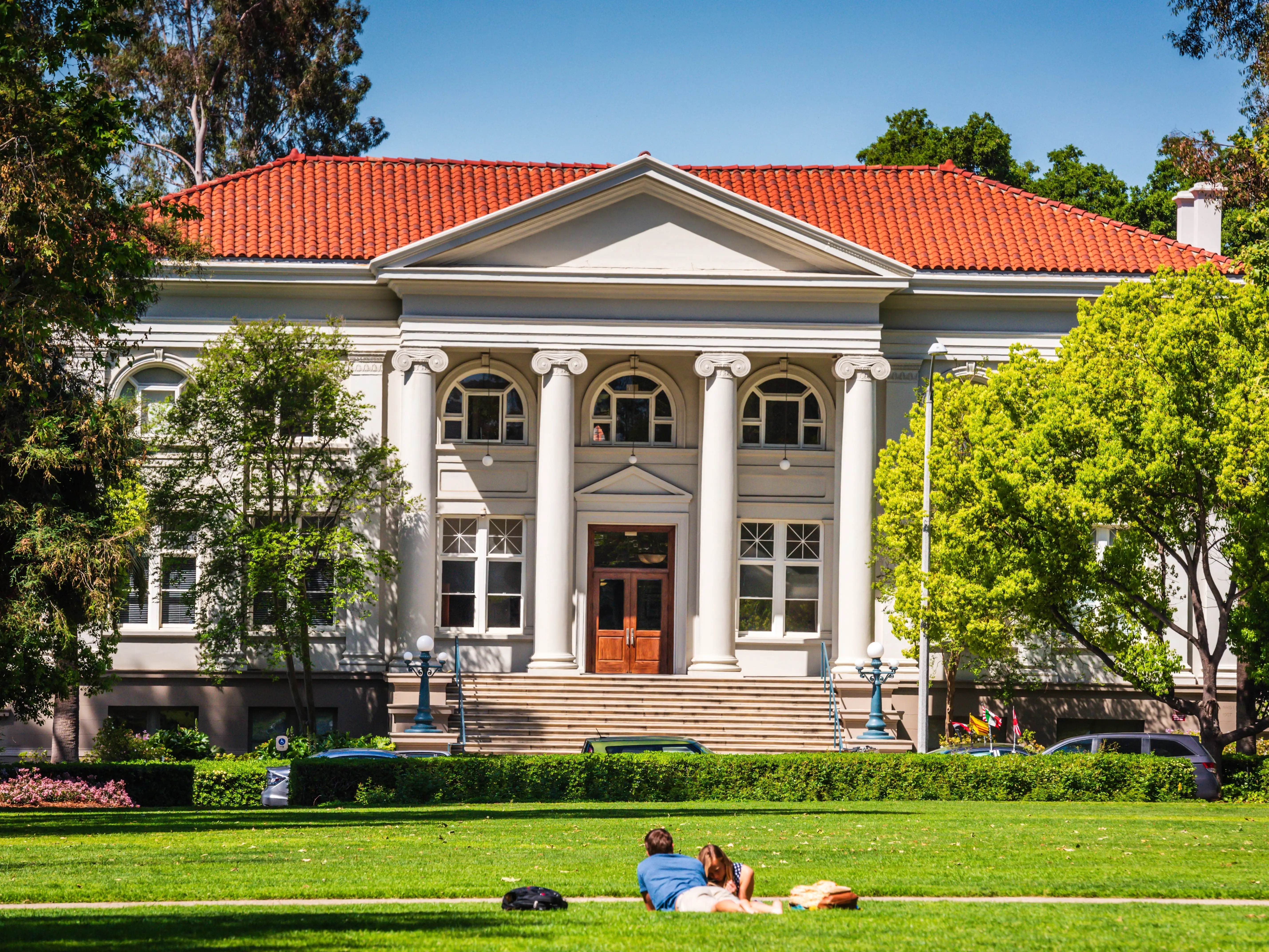 Claremont, California USA - March 30, 2017: The historic Carnegie Library at Pomona College houses Social Science offices and classrooms.
