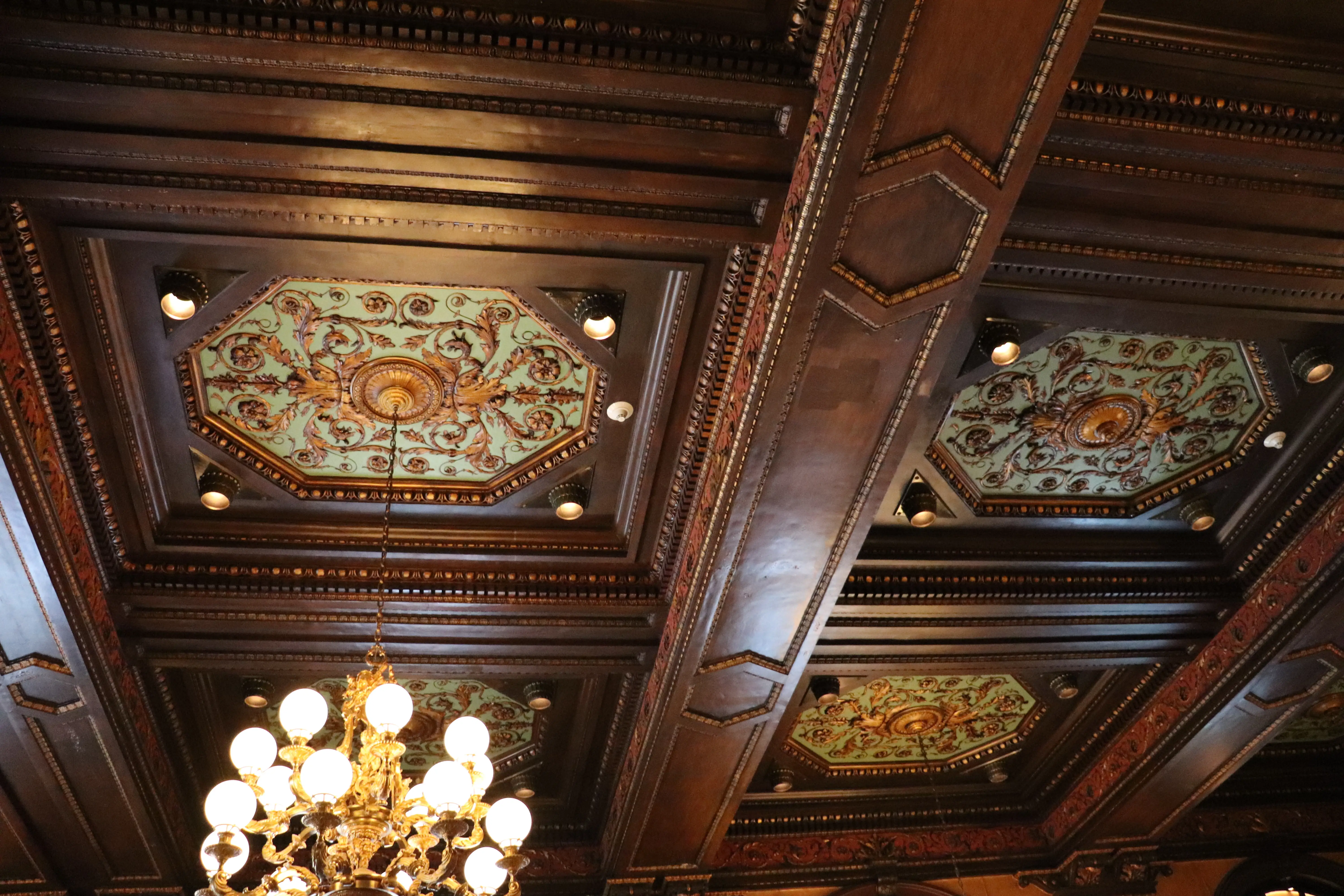Coffered plaster ceilings in the Green Room.