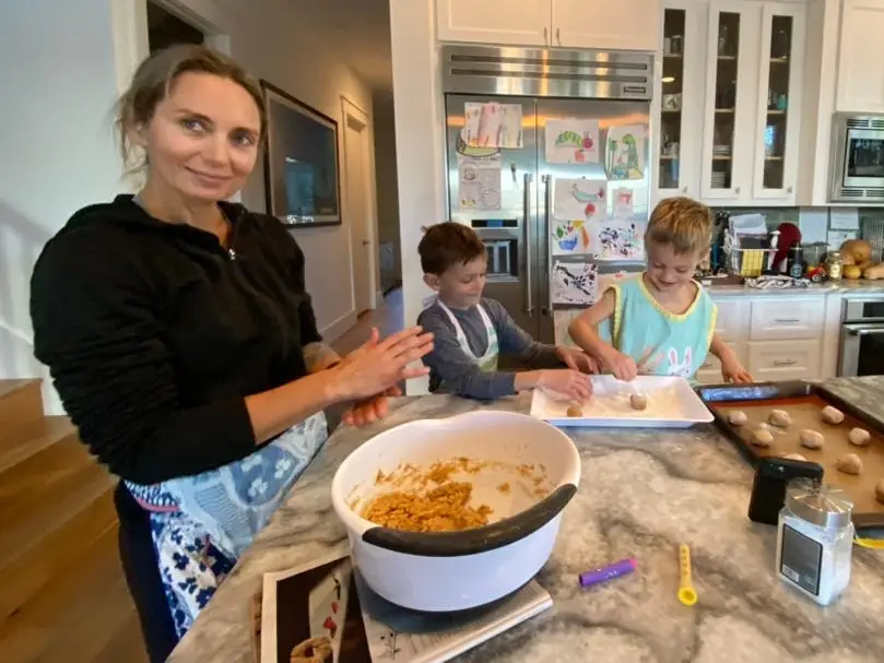 Emily McCarthy cooking with her sons