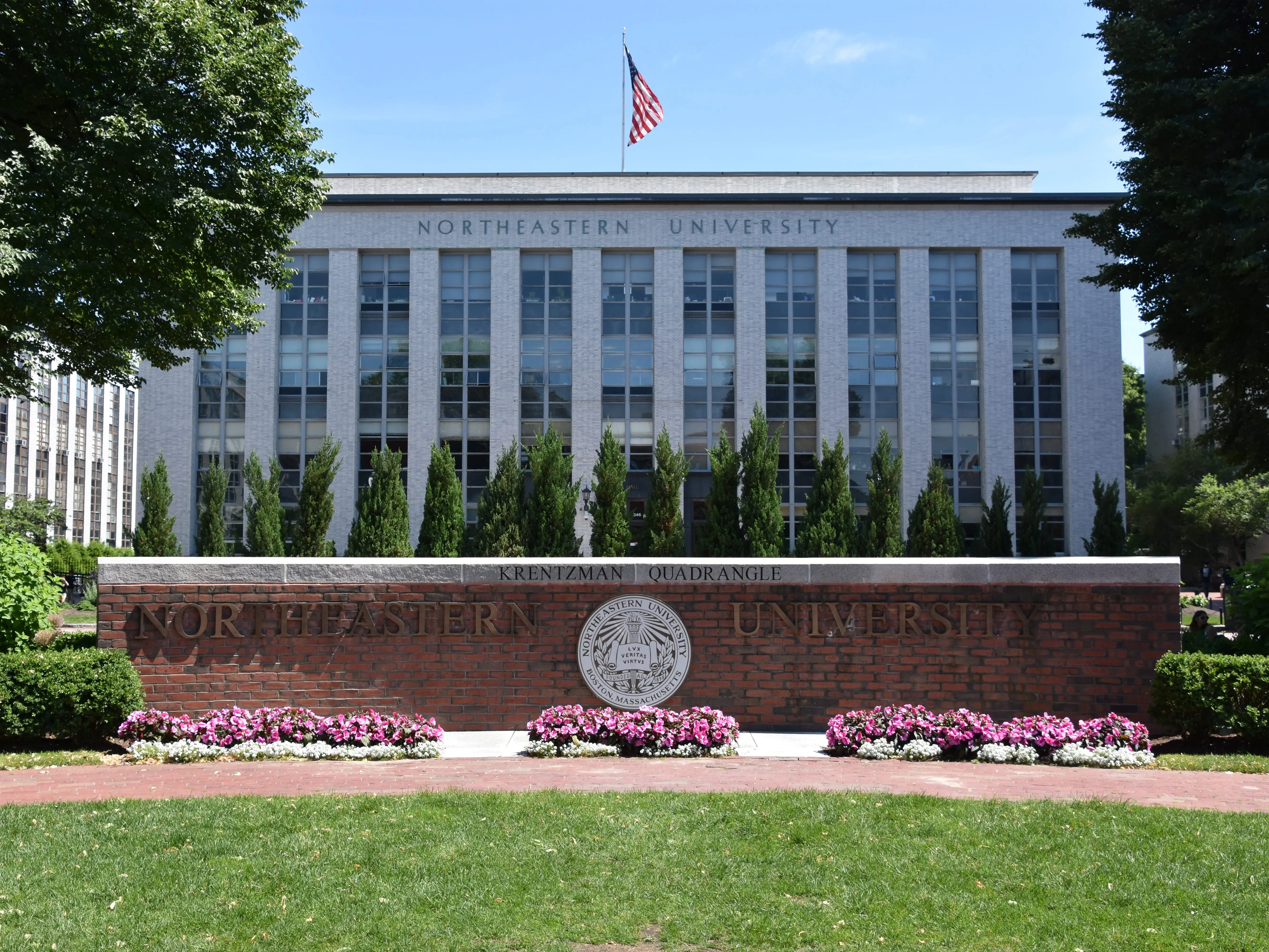 BOSTON, MA - JUN 16: Northeastern University in Boston, Massachusetts, as seen on Jun 16, 2018. It is a private research university established in 1898.