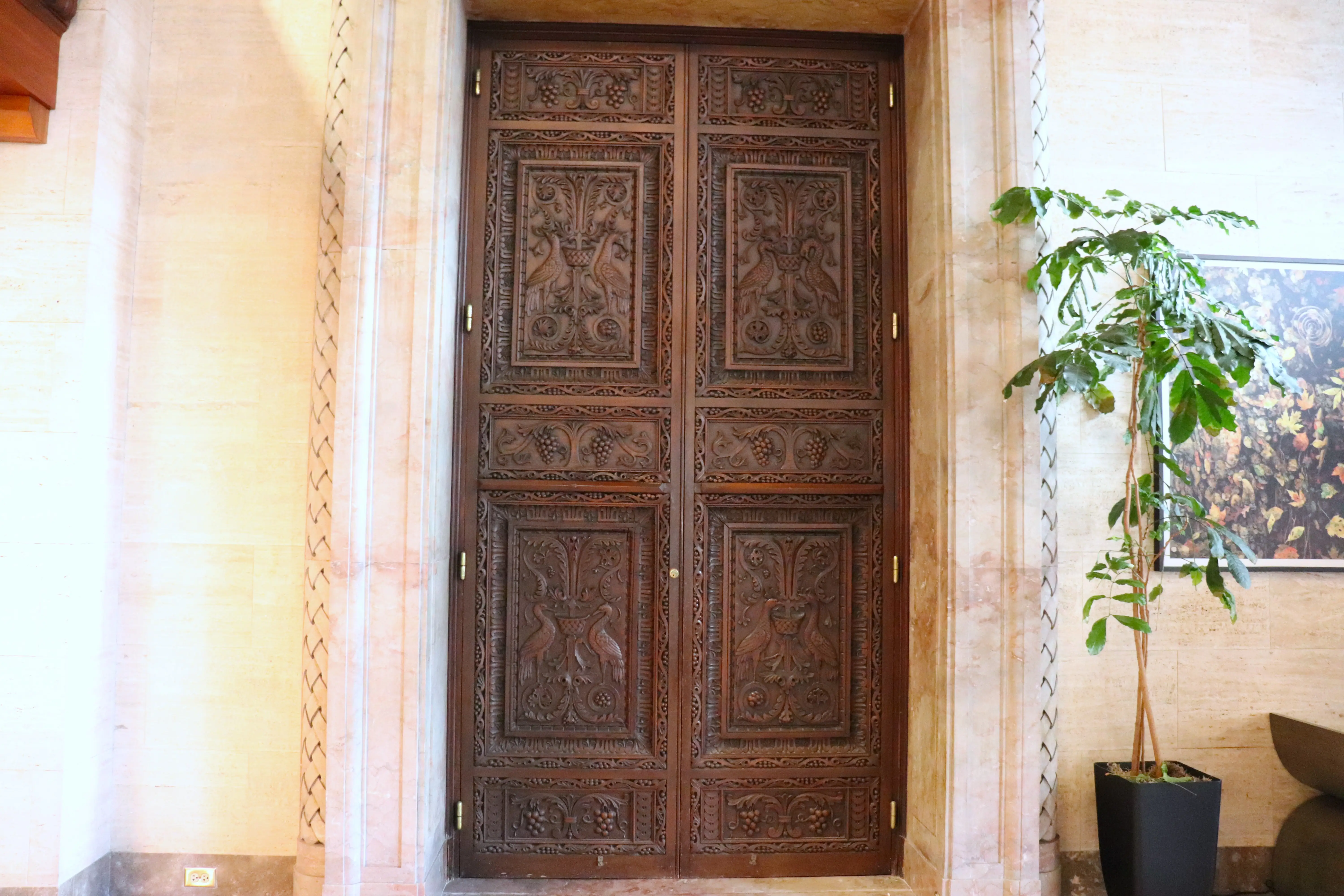 An Italian Renaissance-style door at Hotel Du Pont.