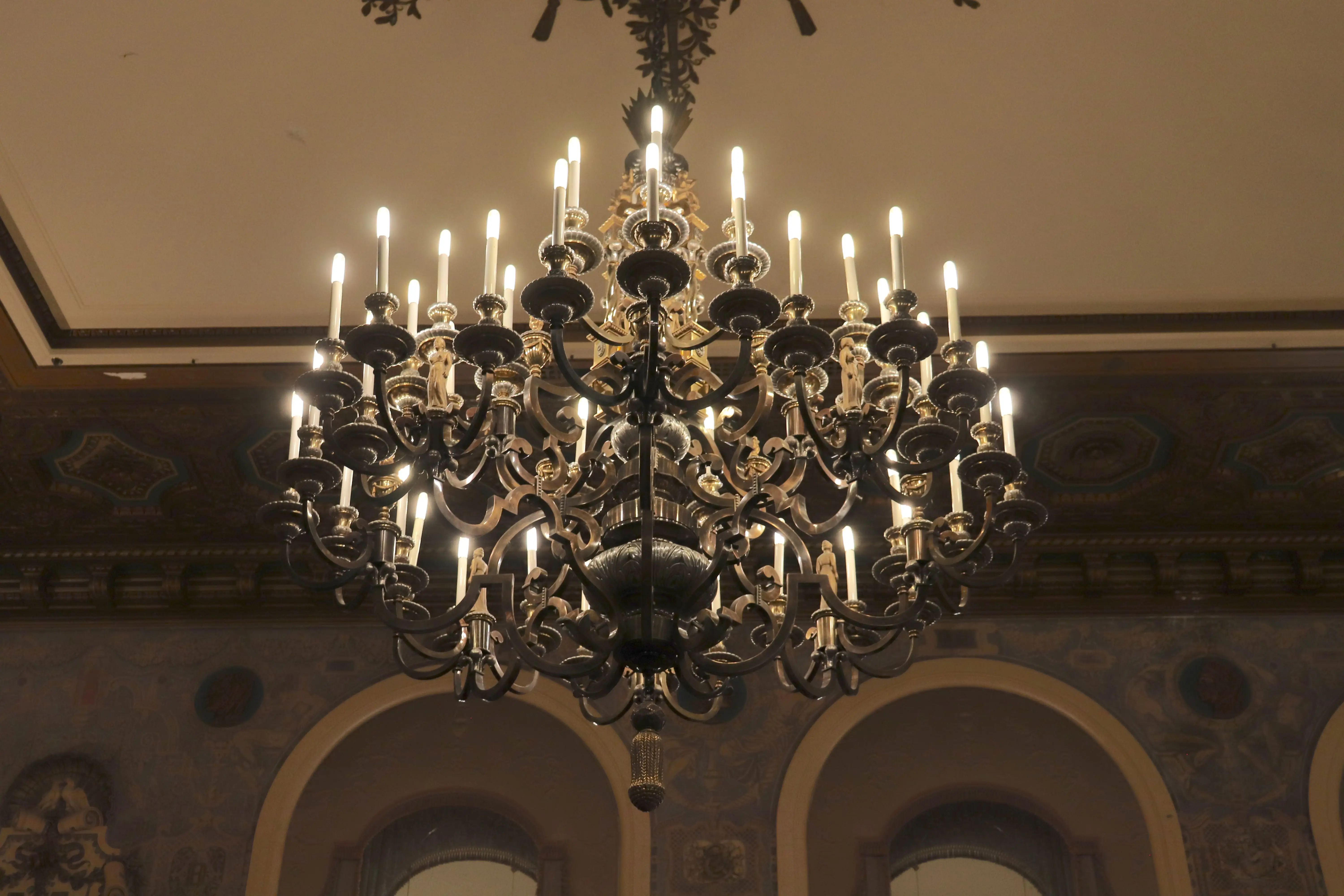 A chandelier in the Gold Ballroom.